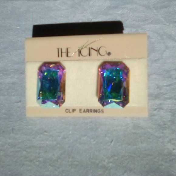 Iridescent rainbow glitter sparkle crystal pink earrings - Picture 1 of 6